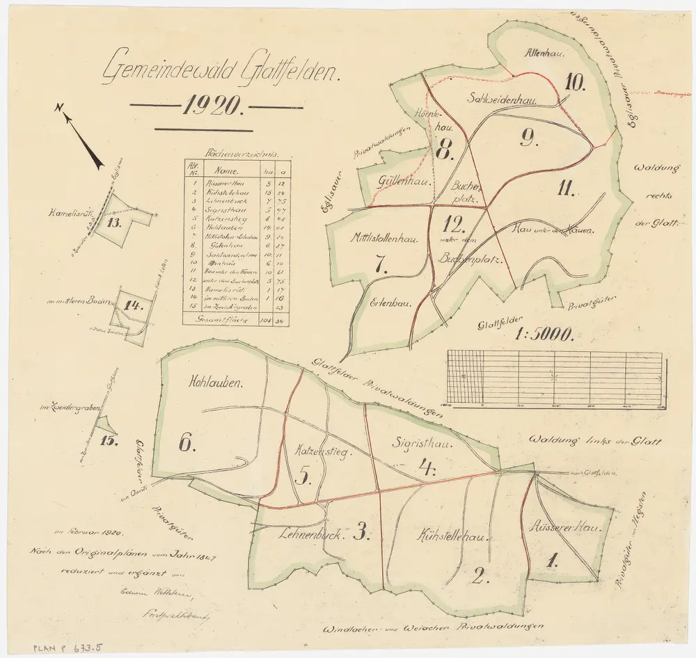 Glattfelden: Gemeindewaldung: Gemeindewaldungen im nordöstlichen und südwestlichen Teil der Gemeinde sowie Zweidlergraben, Mittlerboden (Im mittleren Boden), Hamelisrüti; Grundrisse