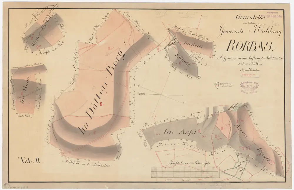 Rorbas, Bülach; Gemeindewaldung Rorbas: Rorbas: Auenriedt (Im Auenried), Aspi, Eichrüti, Bolbi, Im Dättenberg, Im Moos, Winterhalden; Grundrisse (Tab. II)