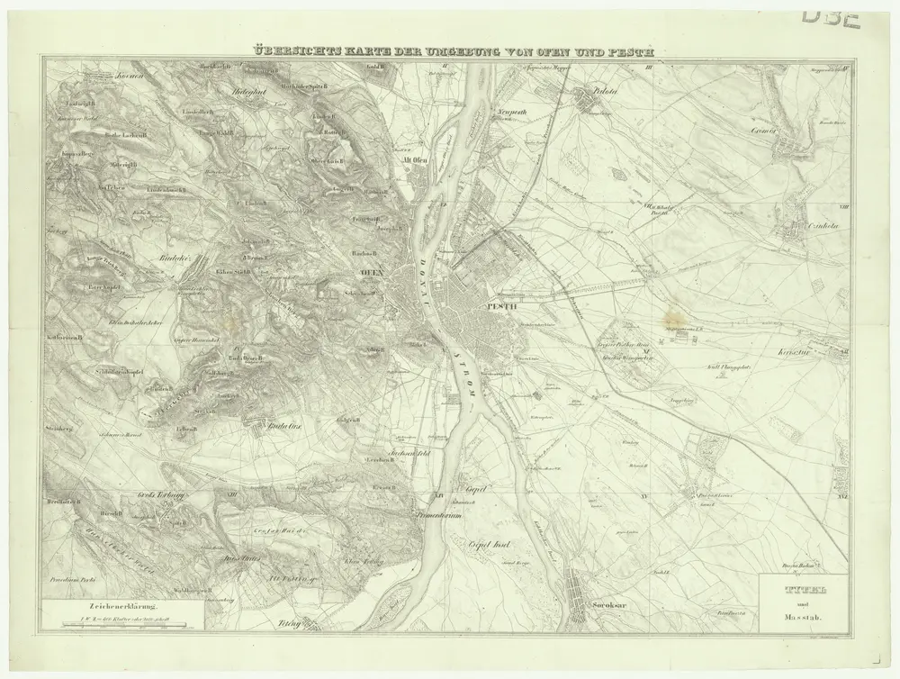 Übersichts Karte der Umgebung von Ofen und Pesth