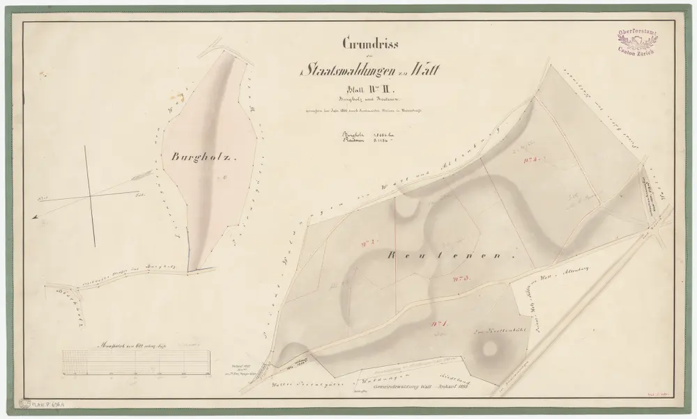 Regensdorf, Zürich: Staatswaldung Watt: Regensdorf: Burghölzli (Burgholz), Rütenen (Reutenen); Grundrisse (Blatt II)