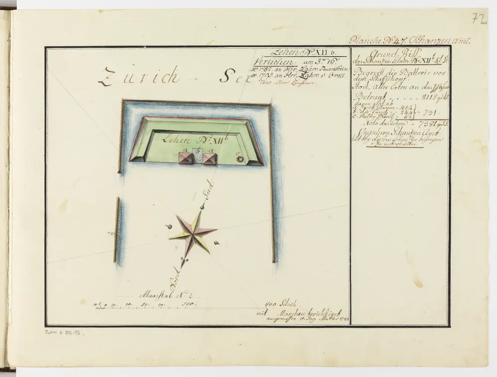 Zürich: Dem Spital Zürich gehörende Lehen in den Fortifikationswerken; Ansichten, Grundrisse und Schnitte: Schanzenlehen Nr. 12 b Kleine Stadt, bei der Batterie vor dem Schiffschuppen; Grundriss