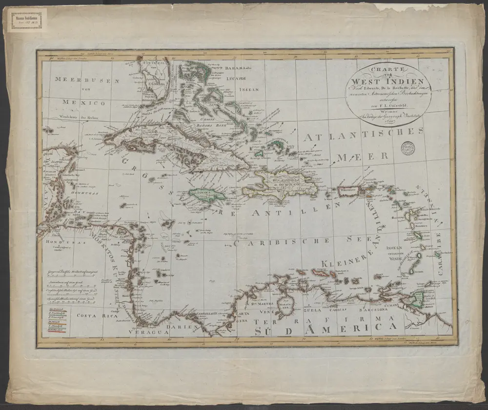 Charte von West Indien : nach Edwards, De la Rochette und den neuesten astronomischen Beobachtungen entworfen / von F.L. Güssefeld