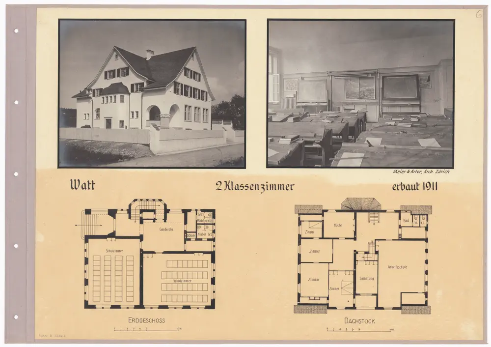 Schulhäuser des Kantons Zürich: Watt, Schulhaus; Grundrisse und Fotos des Gebäudes