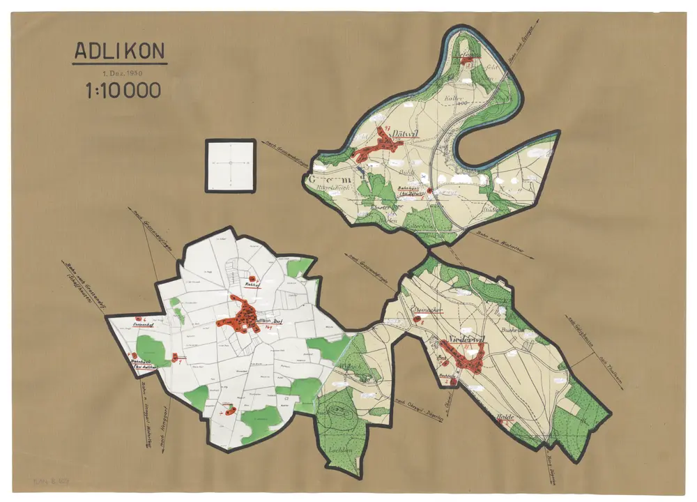 Adlikon: Definition der Siedlungen für die eidgenössische Volkszählung am 01.12.1950; Siedlungskarte