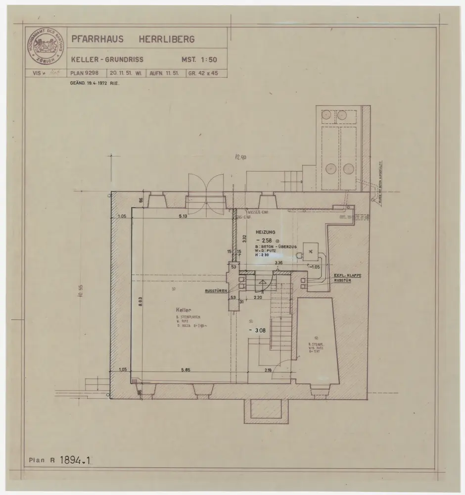 Herrliberg: Pfarrhaus: Keller; Grundriss