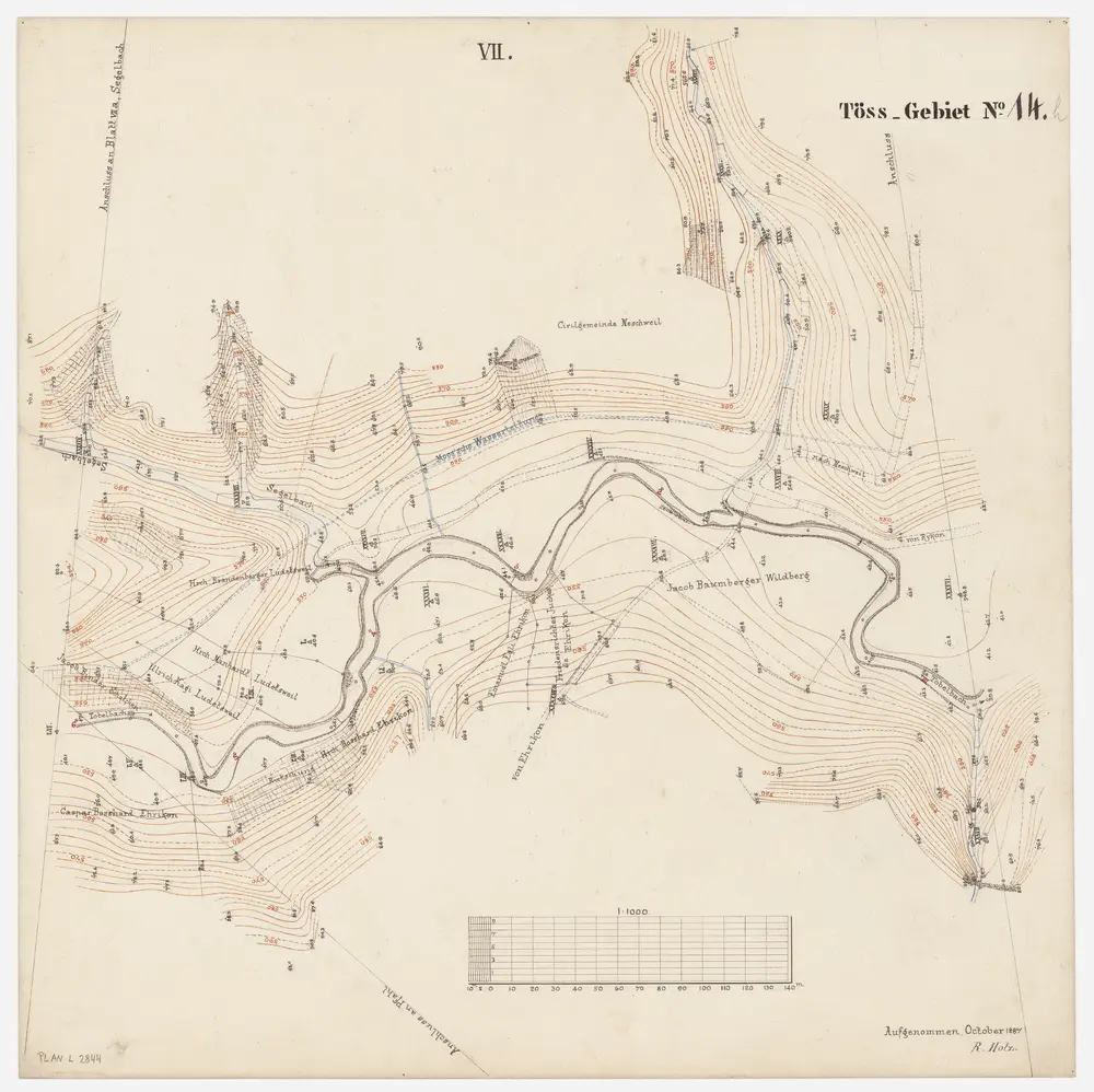 Wildberg, Weisslingen: Tobelbach; Situationsplan (Töss-Gebiet Nr. 14 h bzw. Blatt VII)