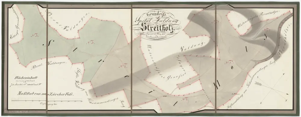 Hirslanden, Hottingen, Oberstrass, Schwamendingen, Zürich: Spital- und Staatswaldungen auf dem Zürichberg und dem Adlisberg: Oberstrass, Schwamendingen: Kantonsspitalwaldung Streitholz auf dem Zürichberg; Grundriss