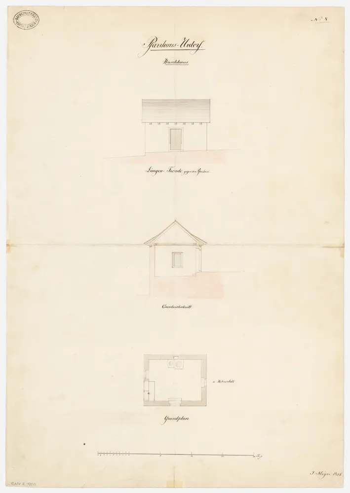 Urdorf: Waschhaus; Grundriss, Ansicht und Querschnitt (Nr. 8)