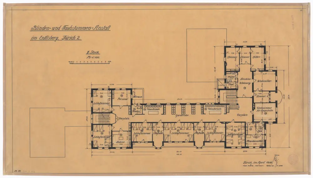 Blinden- und Taubstummenanstalt Entlisberg: 2. Stock; Grundriss