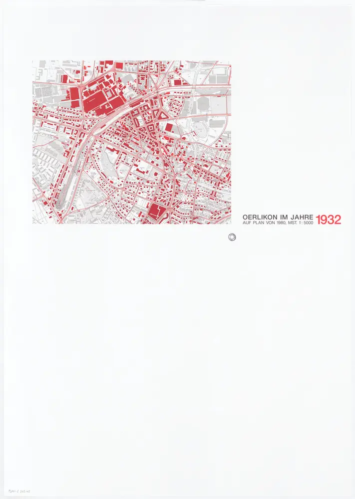 Historische Bauzustände der Zürcher Aussenquartiere in 48 Blättern: Oerlikon im Jahre 1932 auf einem Plan von 1980; Übersichtsplan