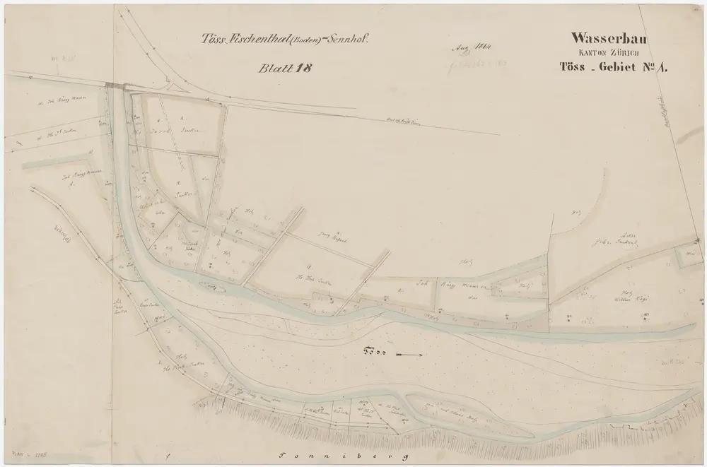 Wila: Töss von der alten Brücke in Au bis zum Tonniberg; Situationsplan (Töss-Gebiet Nr. 1, Blatt 18)