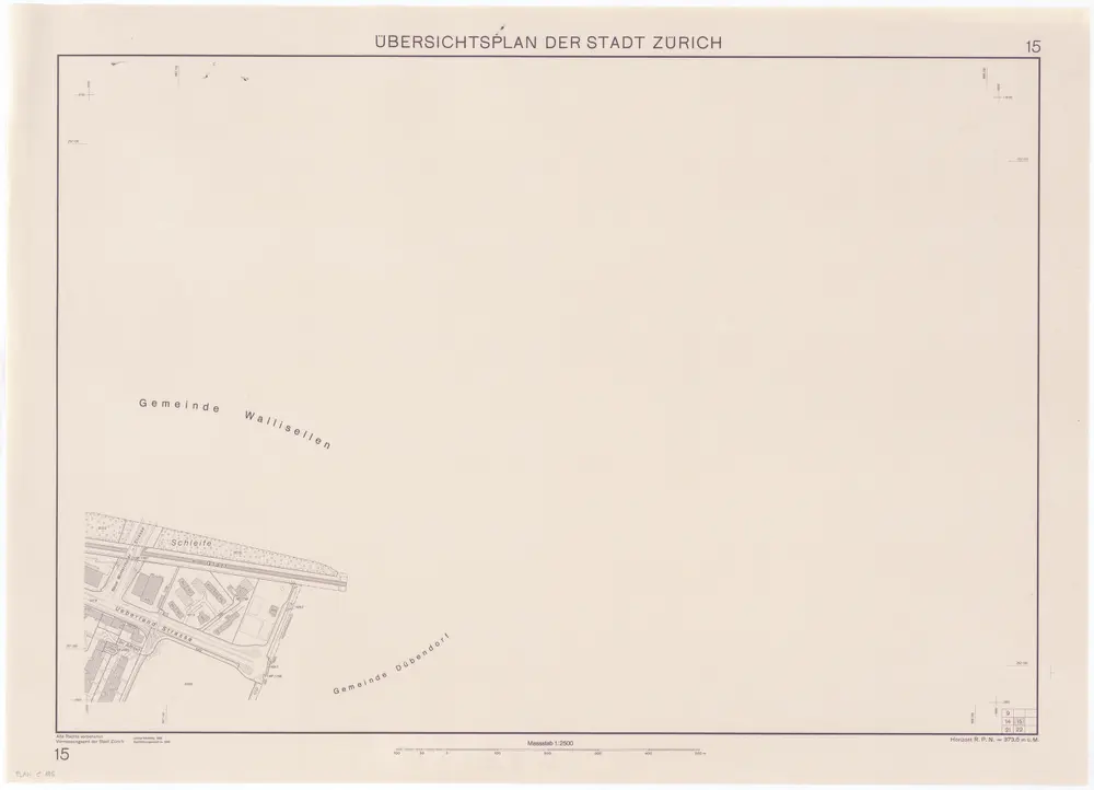 Übersichtsplan der Stadt Zürich in 57 Blättern, Blatt 15: Teil von Schwamendingen bei der Grenze zu Wallisellen und Dübendorf