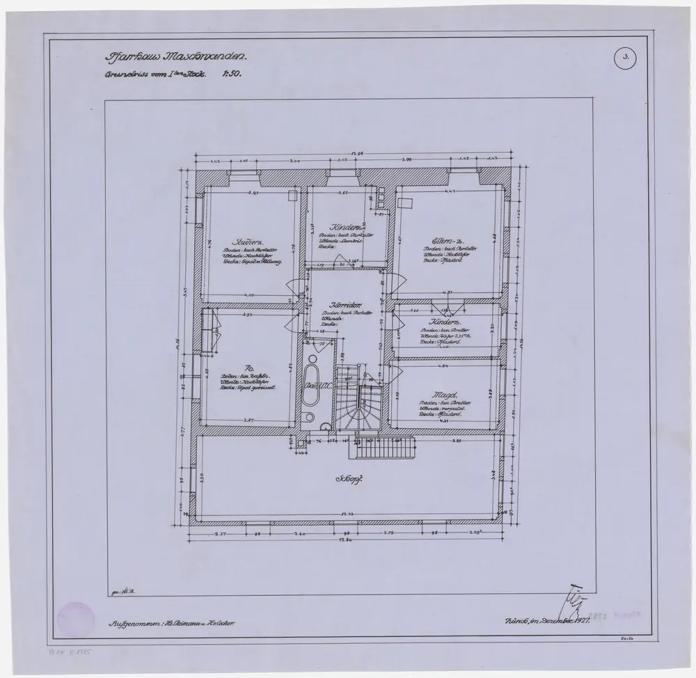 Maschwanden: Pfarrhaus, 1. Stock; Grundriss (Nr. 3)