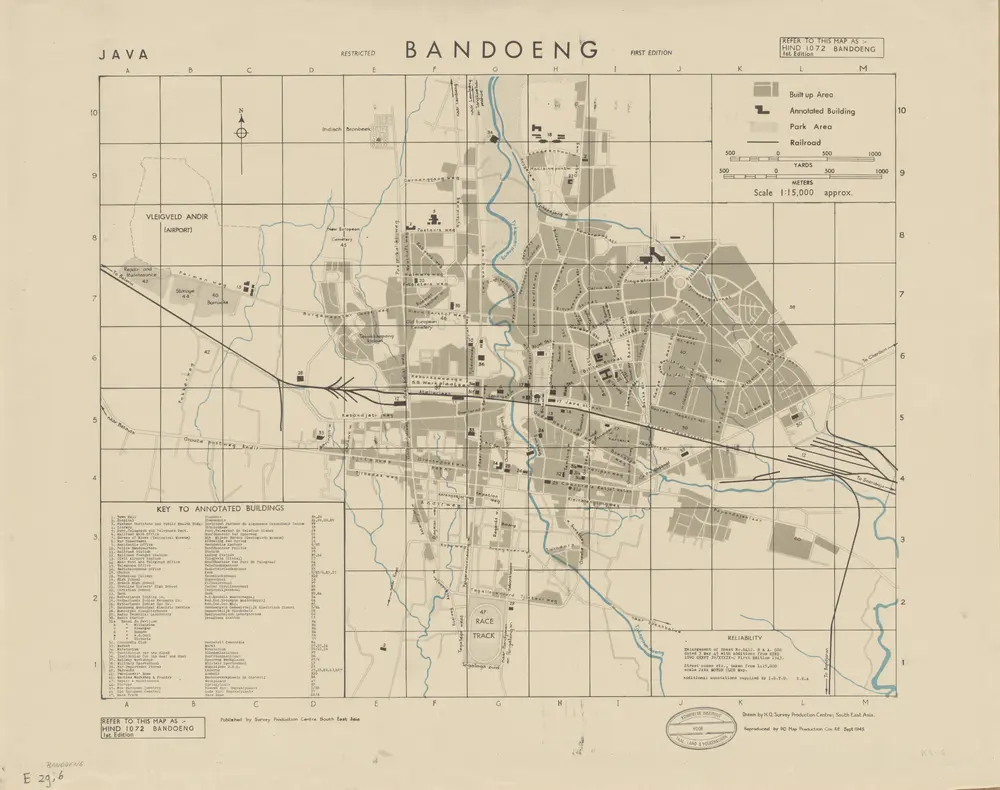 Bandoeng / drawn by H[ead] Q[uarters] Survey Production Centre, South East Asia ; reproduced by 110 Map Production Co[mpan]y R.E., Sept. 1945