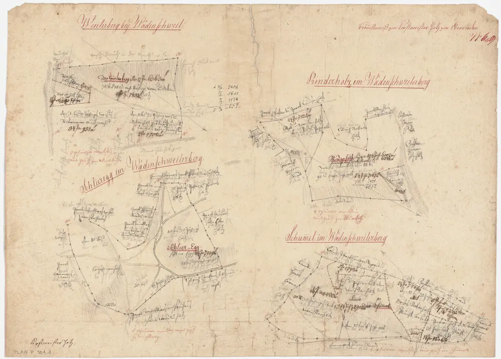 Schönenberg, Richterswil, Wädenswil: Staatswaldungen: Wädenswil: Rinderholz, Schliereggholz, Schumel und Winterberg; Grundrisse (Nr. 6 und 9)