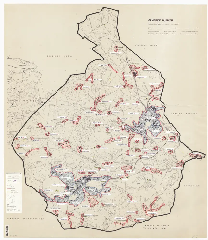 Bubikon: Definition der Siedlungen für die eidgenössische Volkszählung am 01.12.1970; Siedlungskarte