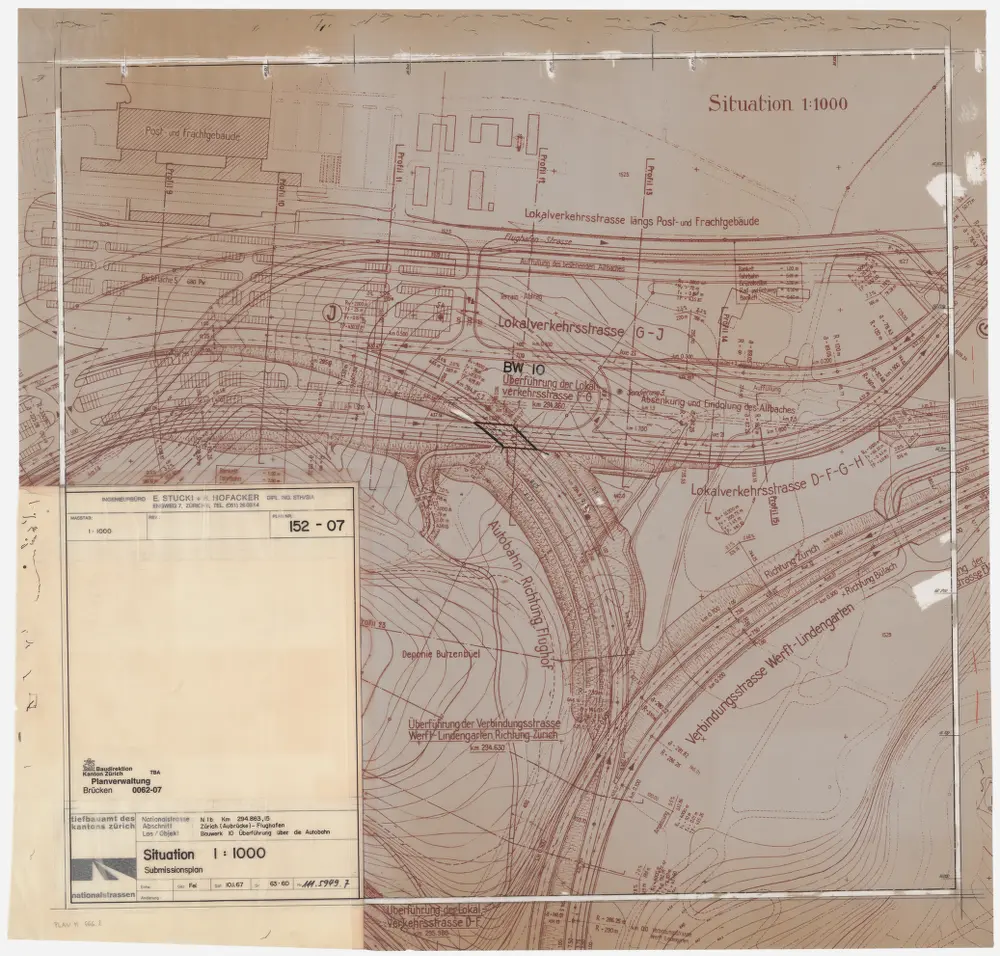 Kloten: Nationalstrasse N 1 b, Überführung über die Autobahn beim Flughafen; Submissionspläne: Situationsplan
