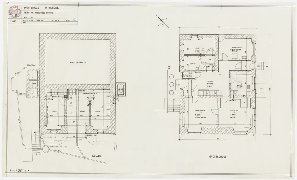 Rifferswil: Pfarrhaus: Keller und Erdgeschoss; Grundrisse