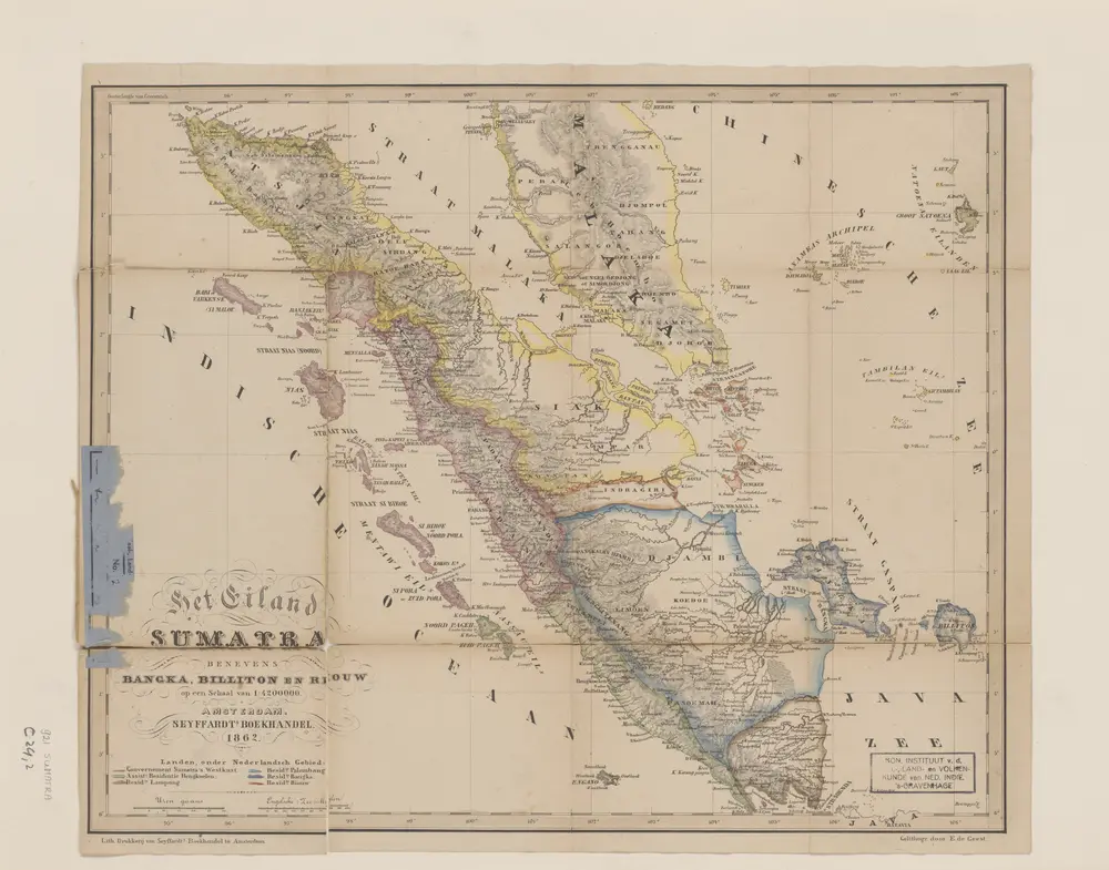 Het Eiland Sumatra : benevens Bangka, Billiton en Riouw / gelithogr. door E. de Geest