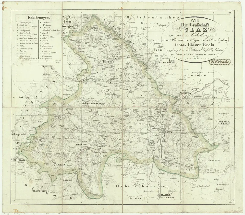 Die Grafschaft Glaz in zwei Abtheilungen zum Breslauer Regierungs Bezirg gehörig