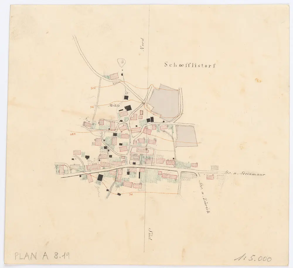 Vorlagen für die Topographische Karte des Kantons Zürich (Wild-Karte): Bezirk Dielsdorf: Ortsplan: Schöfflisdorf