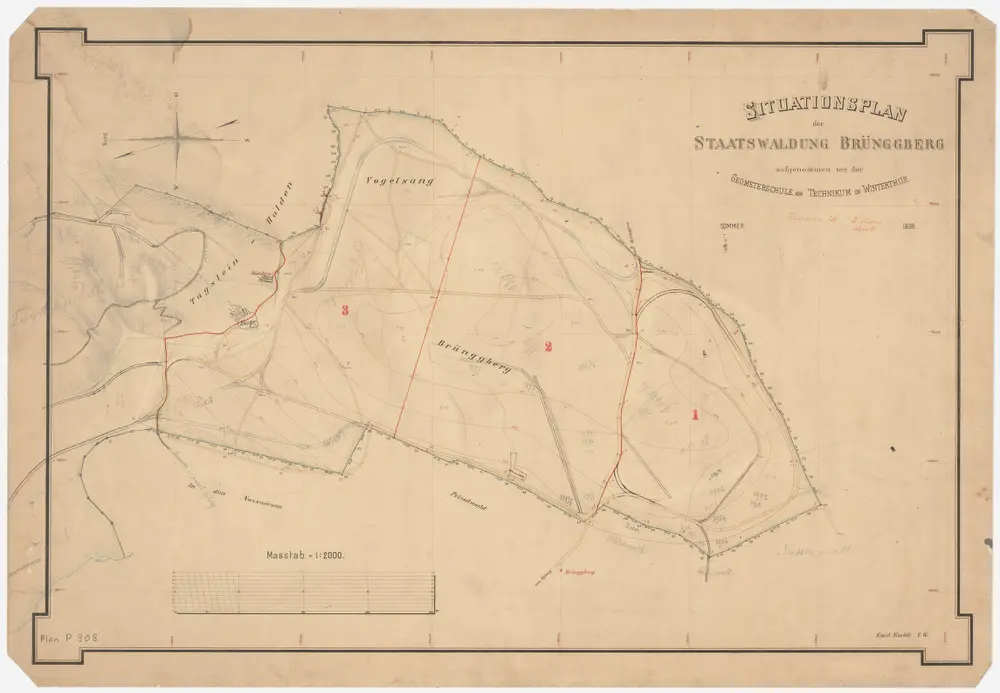 Kyburg: Staatswaldungen Brünggberg, Tutschgenhalden (Tugsteinhalden), Vogelsang; Grundriss