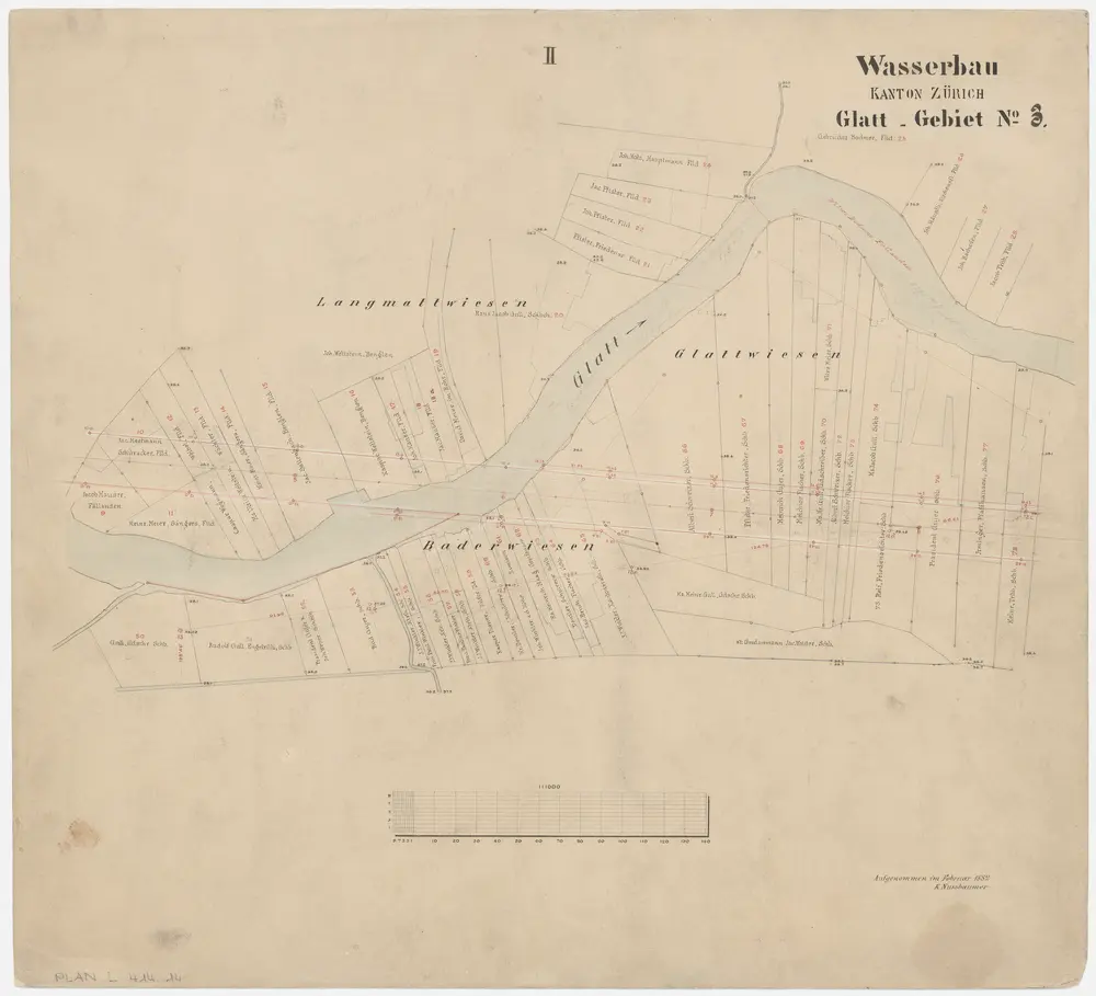 Fällanden bis Wallisellen: Greifensee bis zum Neugut in Wallisellen, projektierte Glattkorrektion; Grundrisse (Glatt-Gebiet Nr. 3): Blatt II: Glatt bei den Glattwiesen in Schwerzenbach; Grundriss (Glatt-Gebiet Nr. 3)