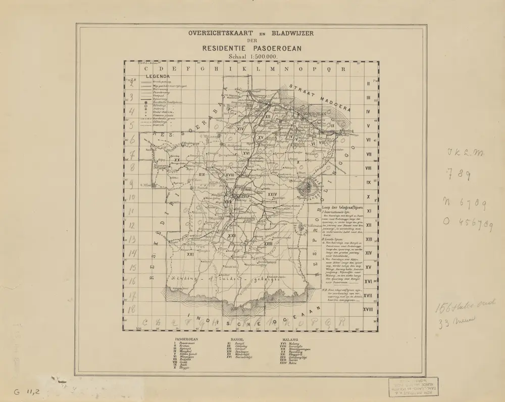 Kaart van de Residentie Pasoeroean : opgenomen ingevolge Gouvernements Besluit d.d. 6 juli 1866 nr. 8 in de jaren 1874 t/m 1879 / Topographisch Bureau van de Generale Staf, Batavia