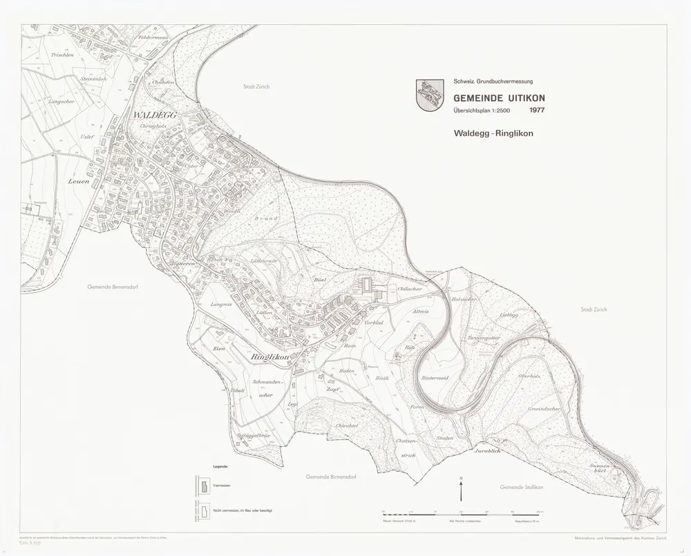 Uitikon: Waldgegg, Ringlikon; Übersichtsplan (Schweizerische Grundbuchvermessung)