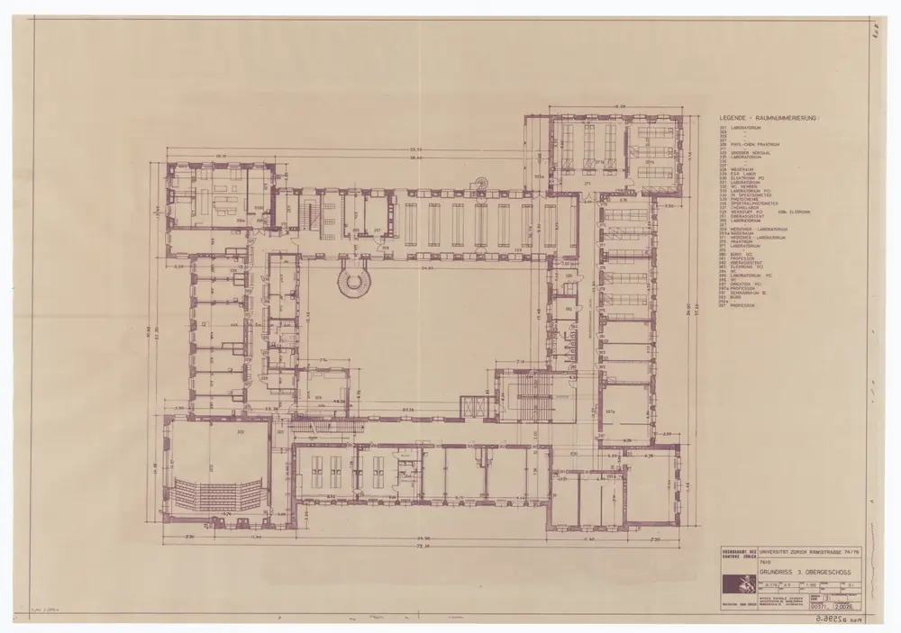 Universität Zürich (Chemisches Institut) und Kantonsschule Zürich, Rämistrasse 74 und 76: Grundrisse: 3. Obergeschoss; Grundriss