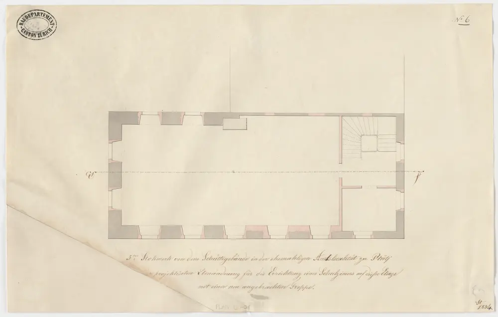 Rüti: Schüttigebäude in der ehemaligen Amtslokalität, 3. Stock, projektierte Einrichtung eines Schulzimmers; Grundriss