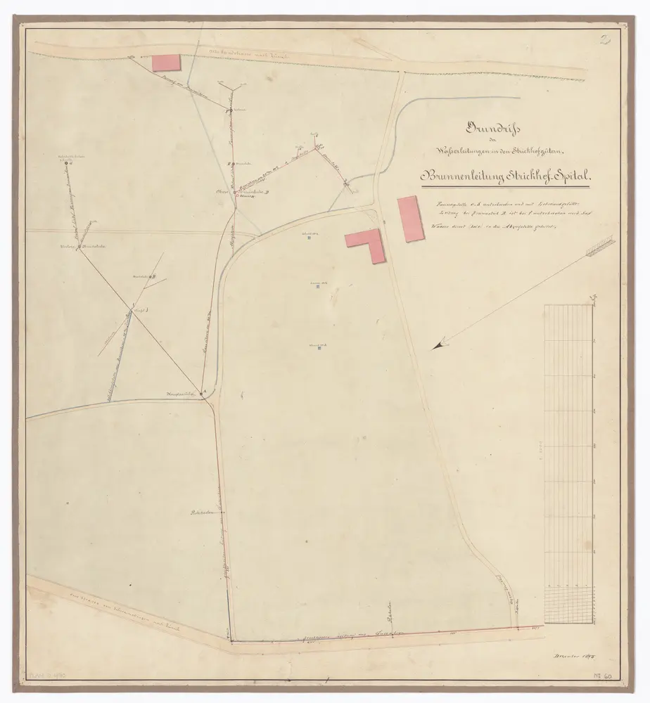 Strickhof, Brunnenleitung zum Spital; Übersichtsplan