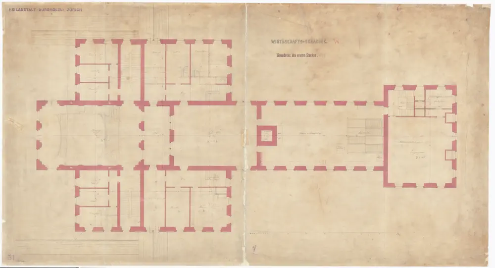 Irrenanstalt Burghölzli, Wirtschaftsgebäude: 1. Stock; Grundriss