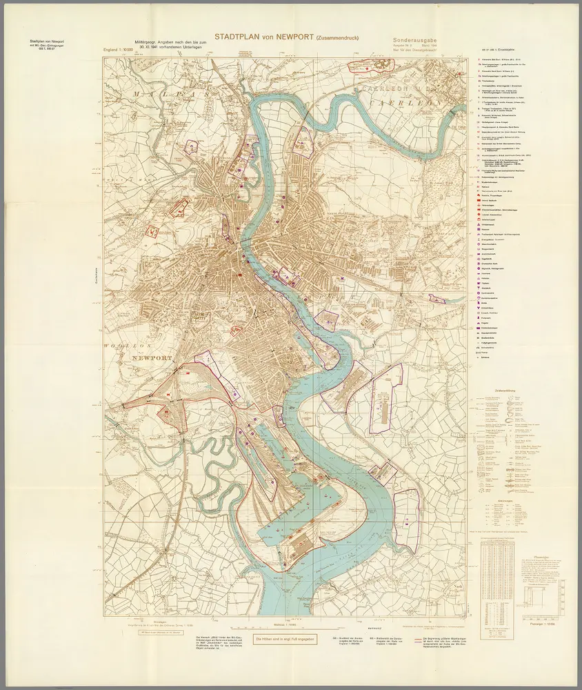 Street Map of Newport, Wales with Military-Geographic Features.  BB 27.