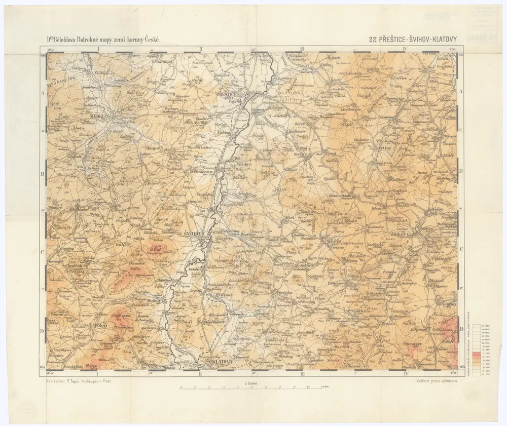 Podrobné mapy zemí Koruny české v měřítku 1:75.000 a mapy vzdáleností všech míst při silnici ležících
