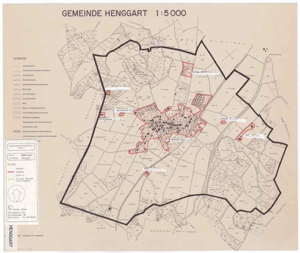 Henggart: Definition der Siedlungen für die eidgenössische Volkszählung am 01.12.1970; Siedlungskarte