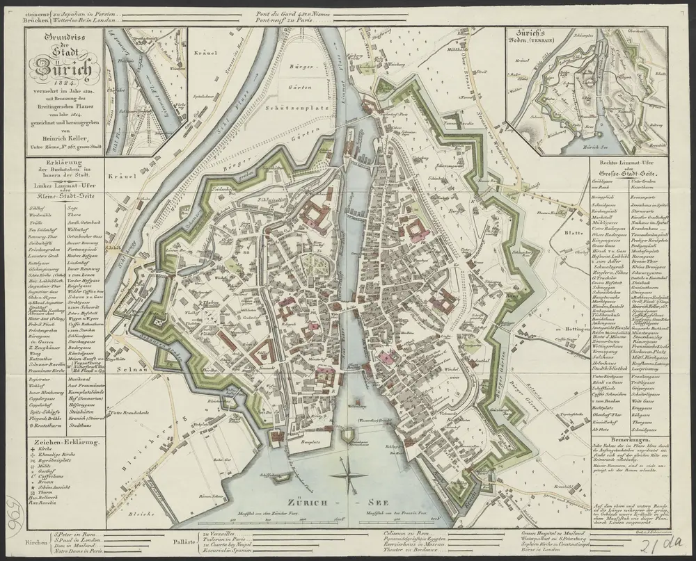 Grundriss der Stadt Zürich 1824, vermehrt im Jahr 1828 mit Benutzung des Breitingerschen Planes vom Jahr 1814
