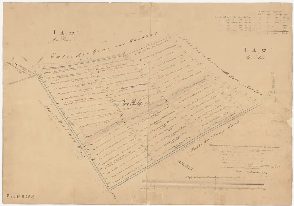 Embrach: Vom Staat in den Jahren 1856-1870 versteigerte Parzellen im Bilg und Hard (Hardwald): In den Jahren 1856-1863 versteigerte Parzellen im Bilg; Grundriss