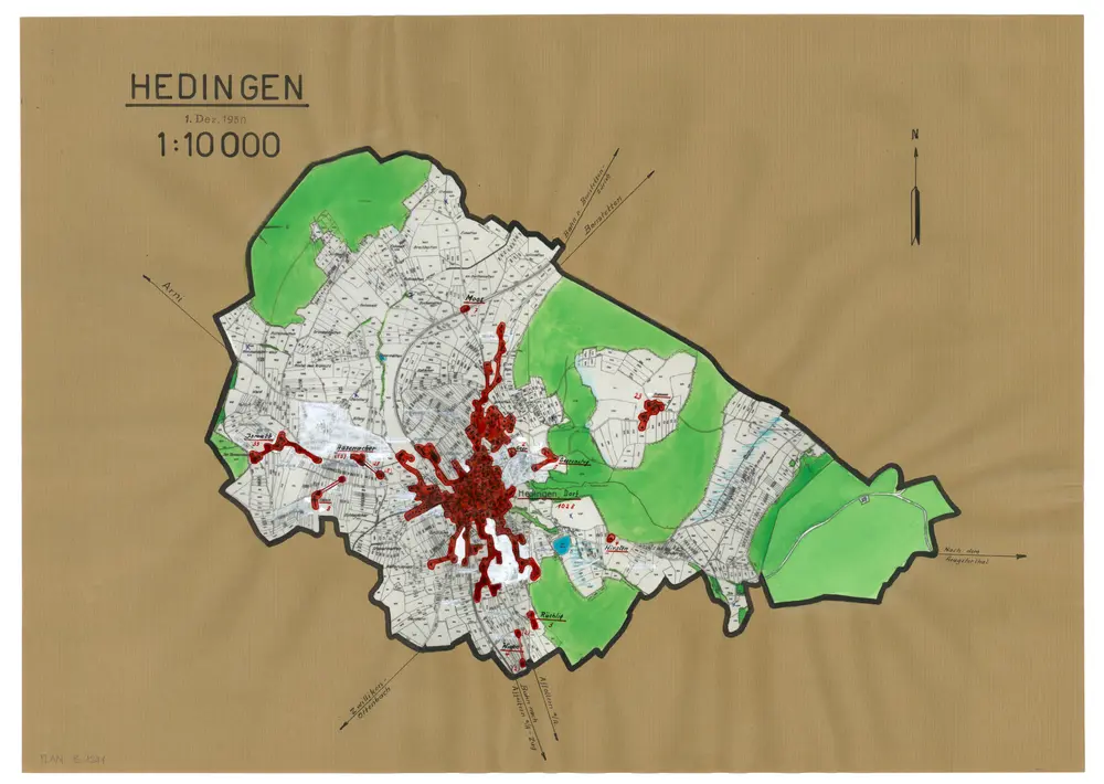 Hedingen: Definition der Siedlungen für die eidgenössische Volkszählung am 01.12.1950; Siedlungskarte