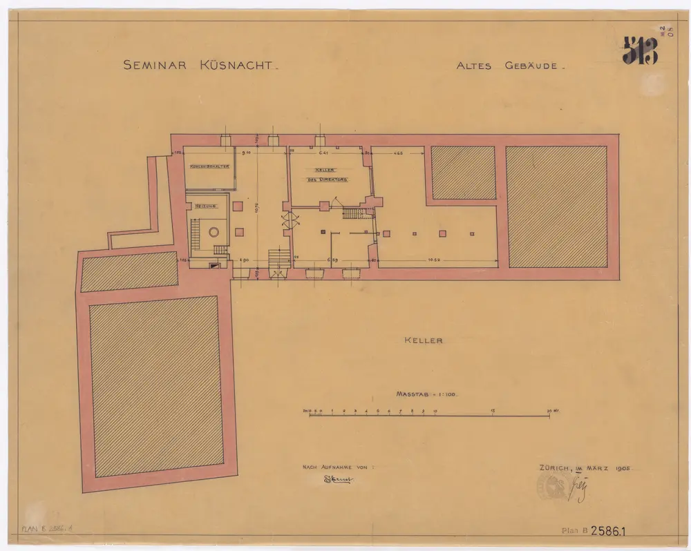 Küsnacht: Seminar, altes Gebäude: Kellergeschoss; Grundriss