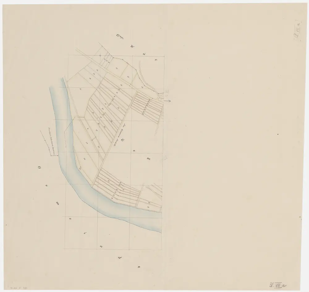 Grenze zwischen den Kantonen Zürich und Aargau bei Oetwil an der Limmat; Grundriss mit Eigentümerangaben (Blatt VIII a)