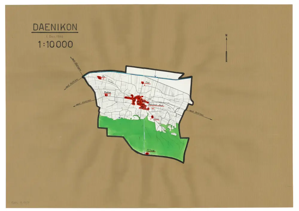 Dänikon: Definition der Siedlungen für die eidgenössische Volkszählung am 01.12.1950; Siedlungskarte