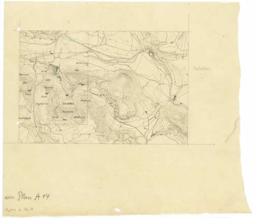 Vorlagen für die Topographische Karte des Kantons Zürich (Wild-Karte): Bezirk Winterthur: Kartenbild-Pause: Umgebung von Winterthur