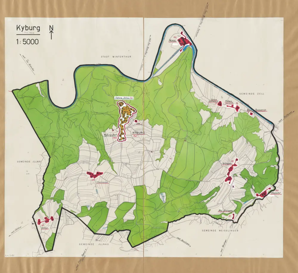 Kyburg: Definition der Siedlungen für die eidgenössische Volkszählung am 01.12.1960; Siedlungskarte Nr. 75