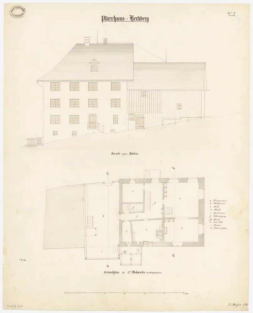 Herrliberg: Pfarrhaus; Südansicht und Grundriss des 1. Stocks (Nr. 3)