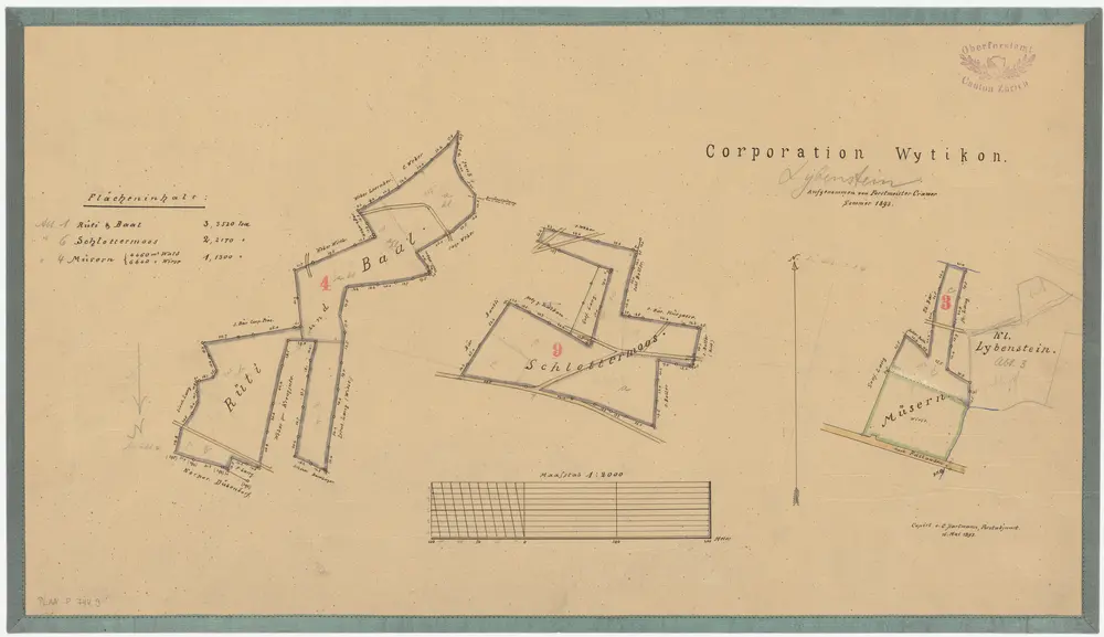 Witikon: Spital- und Genossenschaftswaldungen: Genossenschaftswaldungen Rüti, Baal, Schlottermoos, Müseren (Müsern); Grundrisse