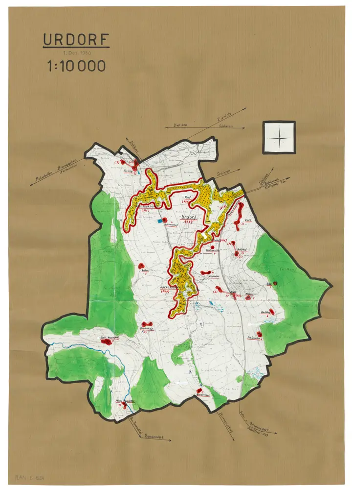 Urdorf: Definition der Siedlungen für die eidgenössische Volkszählung am 01.12.1950; Siedlungskarte