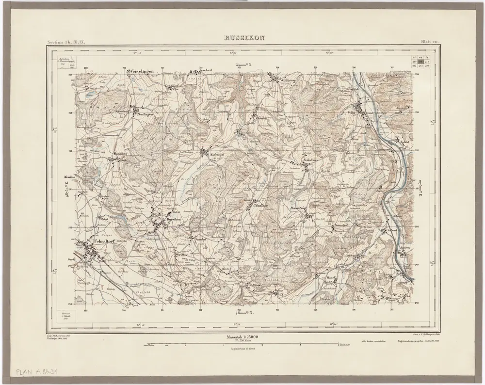 Topographischer Atlas der Schweiz (Siegfried-Karte): Den Kanton Zürich betreffende Blätter: Blatt 211: Russikon