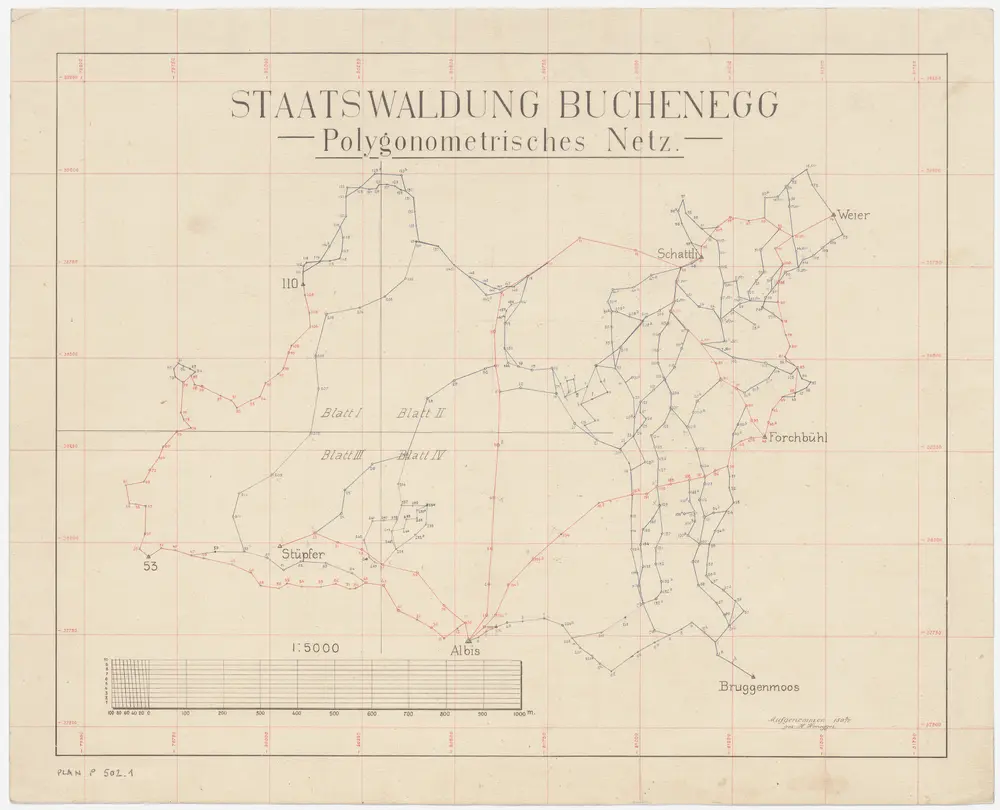 Stallikon, Adliswil, Aeugst am Albis, Langnau am Albis: Staatswaldung Buechenegg: Stallikon, Adliswil, Aeugst am Albis: Stüpfer, Forchbüel, Schattli; polygonometrisches Netz