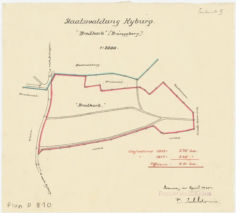 Kyburg: Staatswaldung Brotchorb (Brodkorb) auf dem Brünggberg; Grundriss